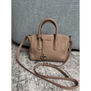Furla Grey Leather Tessa Crossbody Bag Mini Pink Beige Pebbled Leather